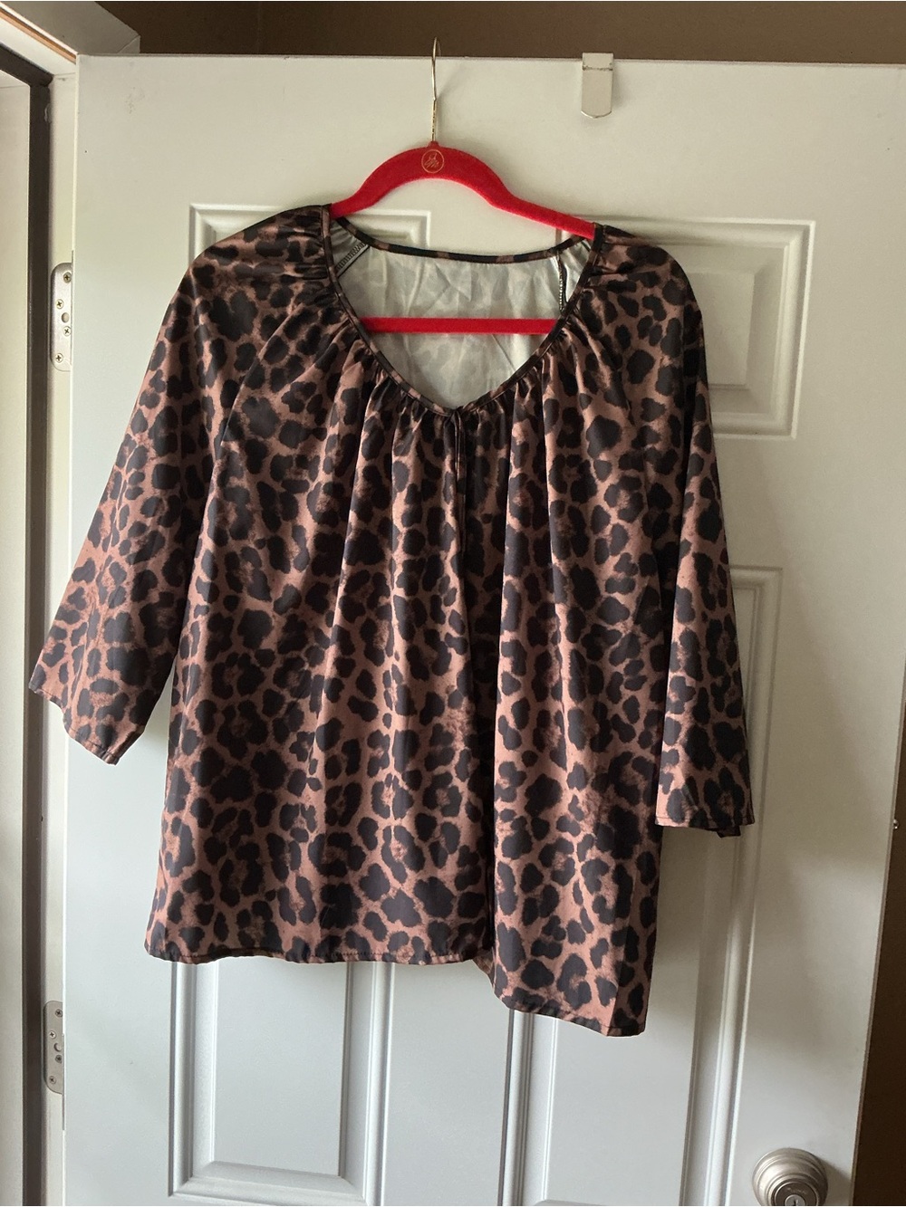 Leopard Print V-Neck Tunic Top in Brown and Black